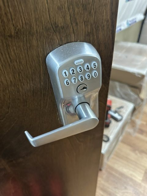 Keypad lever lock installed and programmed by KSB Locksmith in Broward County